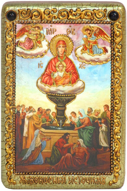 Настольная икона Пресвятой Богородицы «Живоносный источник» на мореном дубе