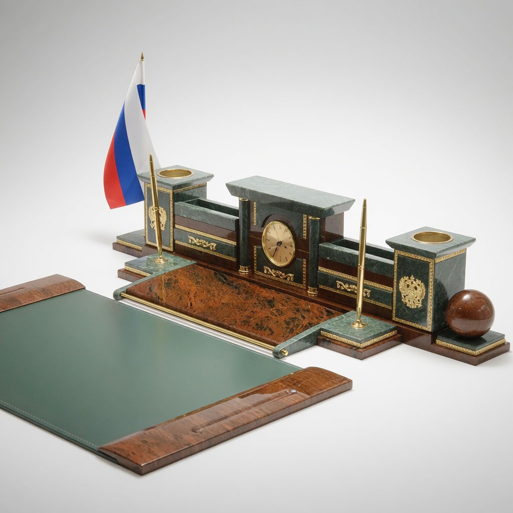 Настольный набор из обсидиана и мрамора "Герб РФ" - артикул: AR1313 | Мосподарок 