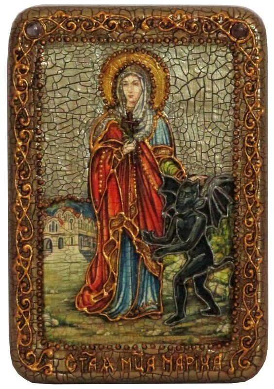 Настольная икона "Святая великомученица Марина (Маргарита) Антиохийская" на мореном дубе - купить в Москве | Мосподарок 