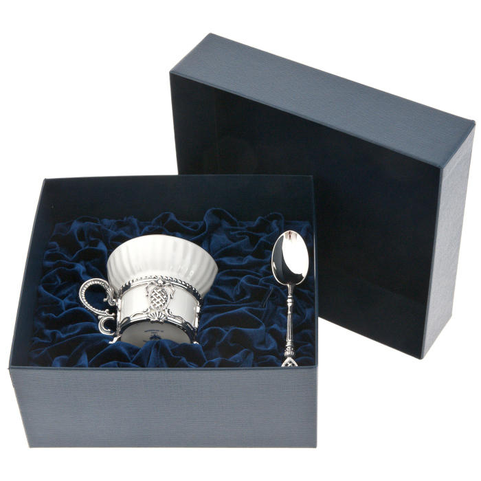 Серебряный чайный набор  "Меценат": ложка, чашка - артикул: AK01100 | Мосподарок 