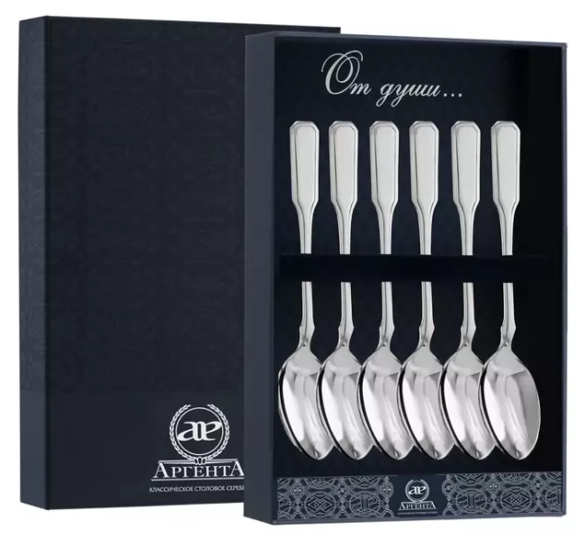 Серебряный набор чайных ложек "Русский"