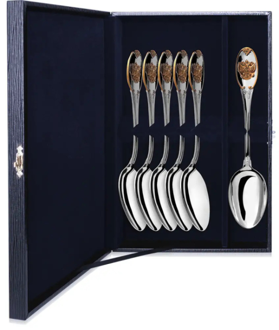 Серебряный набор столовых ложек "Единство" с позолотой, на 6 персон Серебряный набор столовых ложек "Единство" с позолотой, на 6 персон