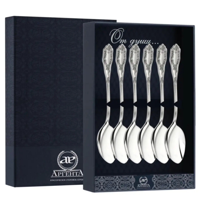 Набор кофейных ложек из серебра "№12" на 6 персон