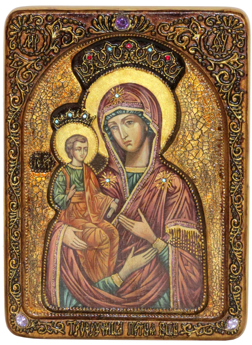 Живописная икона "Образ Божией Матери Троеручица" на кипарисе - купить в Москве | Мосподарок 