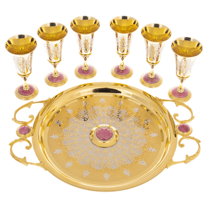 Набор для водки  на 6 персон "Праздничный" с родонитом, Златоуст - артикул: 301347 | Мосподарок 