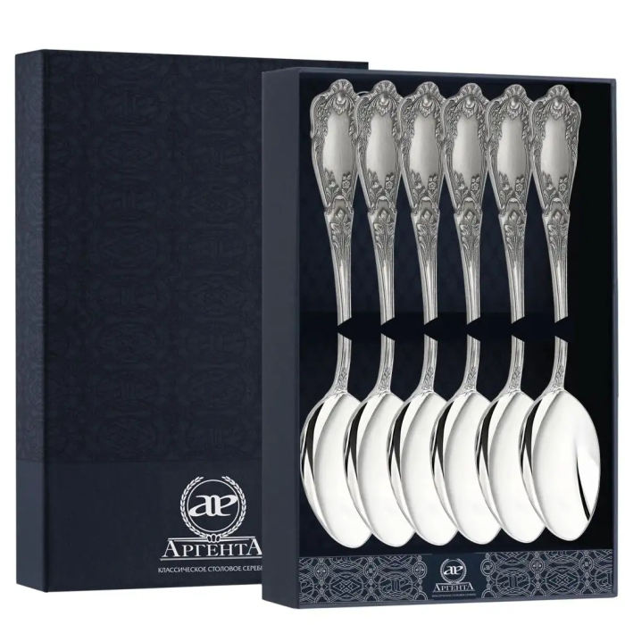 Набор чайных ложек из серебра "Эдем" на 6 персон - артикул: AK01372 | Мосподарок 