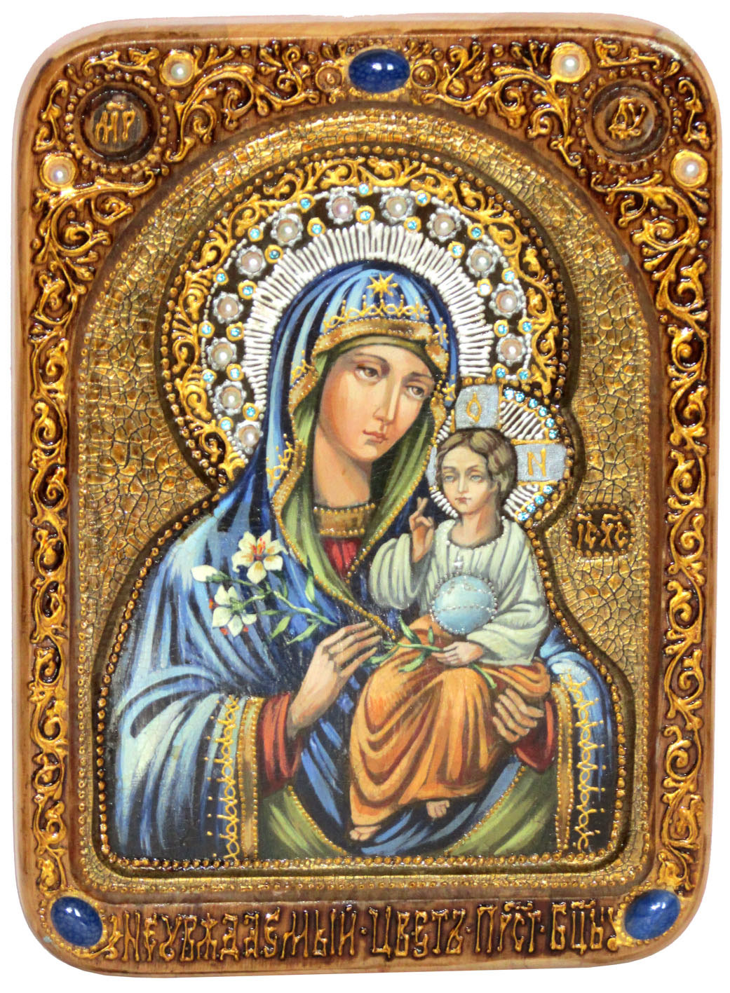 Живописная икона "Божией Матери Неувядаемый Цвет" на кипарисе - купить в Москве | Мосподарок 