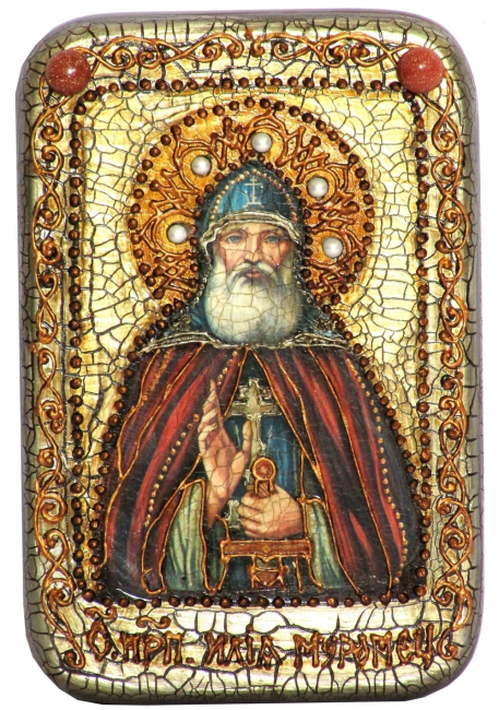 Настольная икона "Преподобный Илия Муромец, Печерский" на мореном дубе