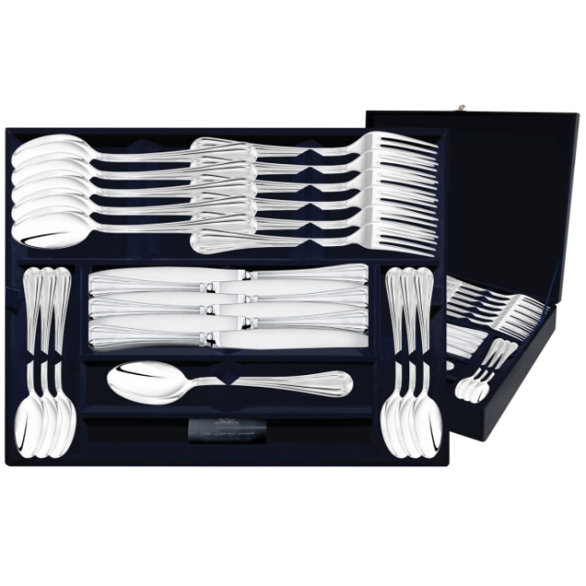 Серебряный столовый набор"Меридиан": вилка, ложка, нож, чайная ложка, на 12 персон, 48 предметов Серебряный столовый набор"Меридиан": вилка, ложка, нож, чайная ложка, на 12 персон, 48 предметов