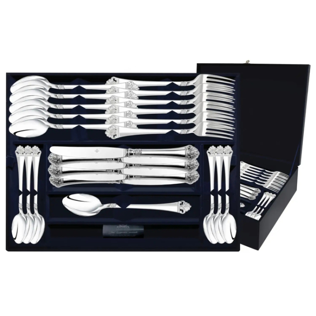 Серебряный набор столовый "Афина" 48 предметов : вилка, ложка, нож, чайная ложка,  на 12 персон Серебряный набор столовый "Афина" 48 предметов : вилка, ложка, нож, чайная ложка,  на 12 персон