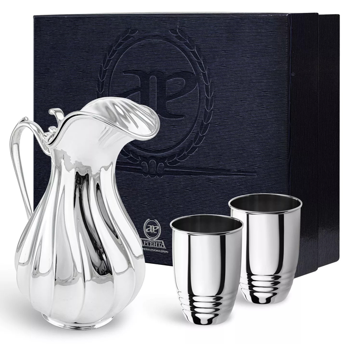 Набор "Торче" серебряный с крышкой : стакан, кувшин в футляре - артикул: AK01771 - стоимость: 401 200 руб. Набор "Торче" серебряный с крышкой : стакан, кувшин в футляре - артикул: AK01771 | Мосподарок