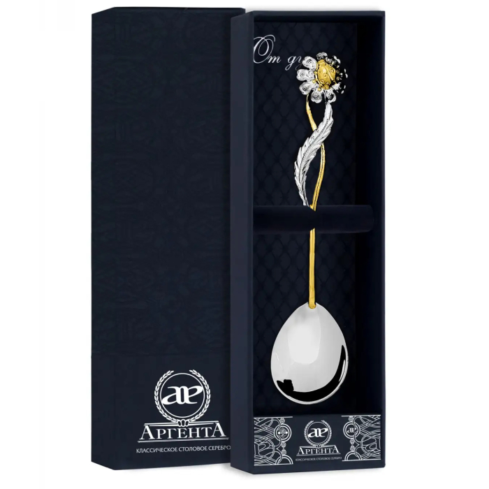 Серебряная чайная ложка "Ромашка" с позолотой, нв 1 персону - артикул: AK01281 - стоимость: 13 400 руб. Серебряная чайная ложка "Ромашка" с позолотой, нв 1 персону - артикул: AK01281 | Мосподарок