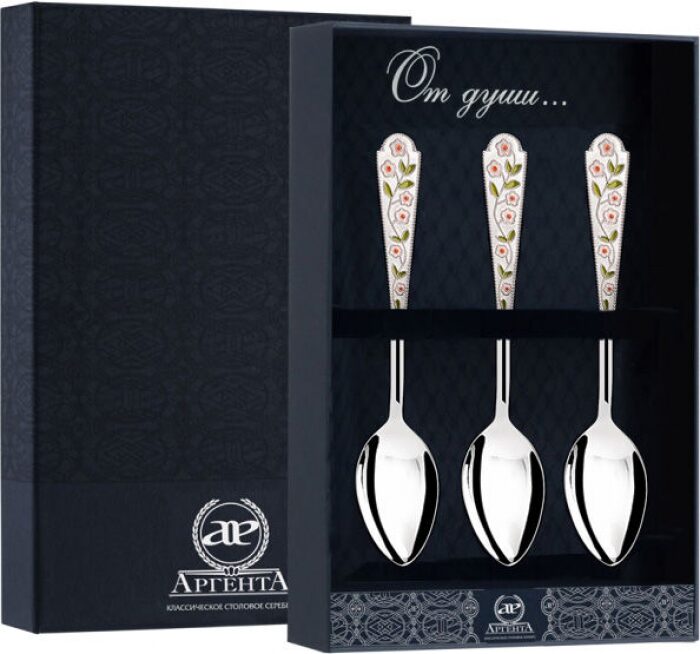 Набор из 3 серебряных чайных ложек "Лето-Ромашка" - артикул: AK01562 - стоимость: 33 000 руб. Набор из 3 серебряных чайных ложек "Лето-Ромашка" - артикул: AK01562 | Мосподарок