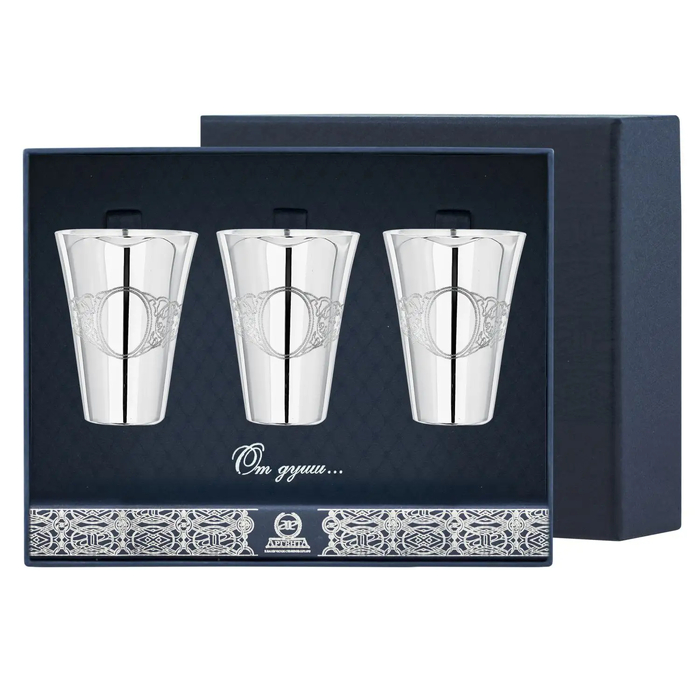 Серебряный набор стопок "Подарочная №2" 3 предмета в футляре, на 3 персоны - артикул: AK01797 | Мосподарок 