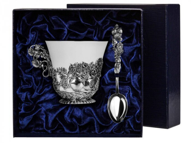 Серебряный чайный набор "Натюрморт": ложка, чашка