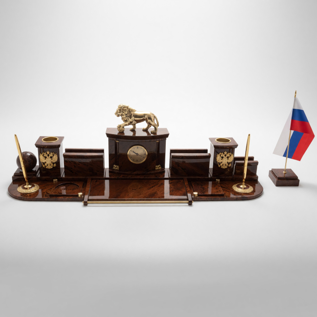 Настольный набор "Лев" из обсидиана
