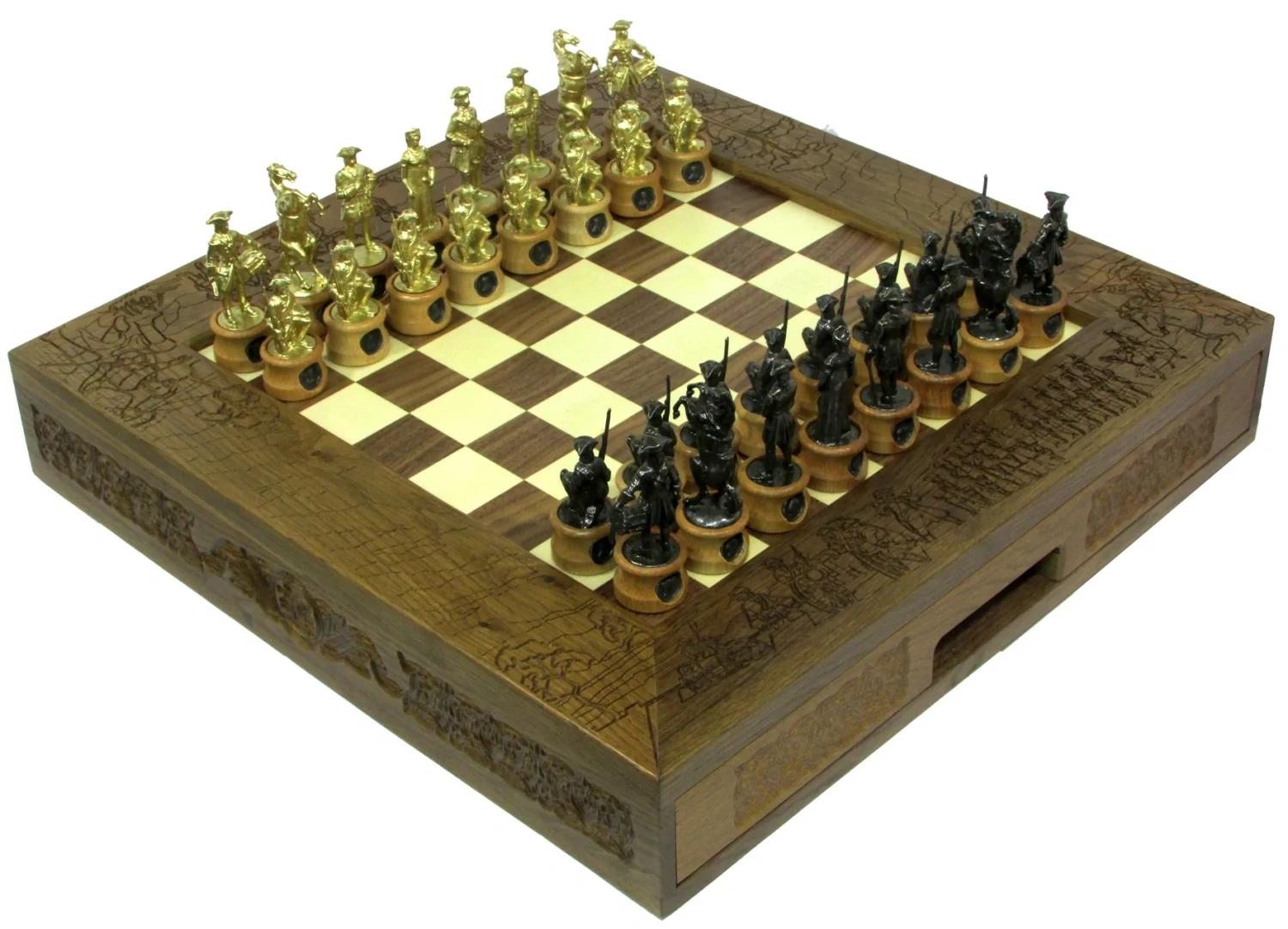 Шахматы исторические "Полтавское сражение" с чернеными фигурами из цинкового сплава - артикул: RTS-01.X | Мосподарок 