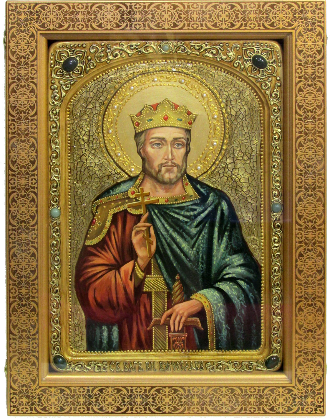 Живописная икона "Святой Благоверный князь Вячеслав Чешский" на кипарисе в березовом киоте - купить в Москве | Мосподарок 