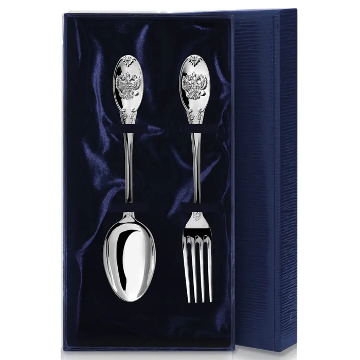 Серебряный столовый набор "Единство": вилка и ложка, на 1 персону - артикул: AK01383 - стоимость: 45 000 руб. Серебряный столовый набор "Единство": вилка и ложка, на 1 персону - артикул: AK01383 | Мосподарок