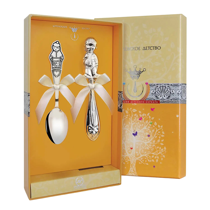 Серебряный набор для малышей "Мальчик": ложка и погремушка, на 1 персону - артикул: AK01688 | Мосподарок 