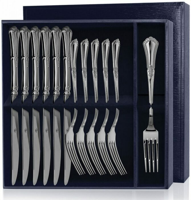 Серебряный столовый набор "Фаворит": вилка и нож - артикул: AK01382 - стоимость: 206 200 руб. Серебряный столовый набор "Фаворит": вилка и нож - артикул: AK01382 | Мосподарок