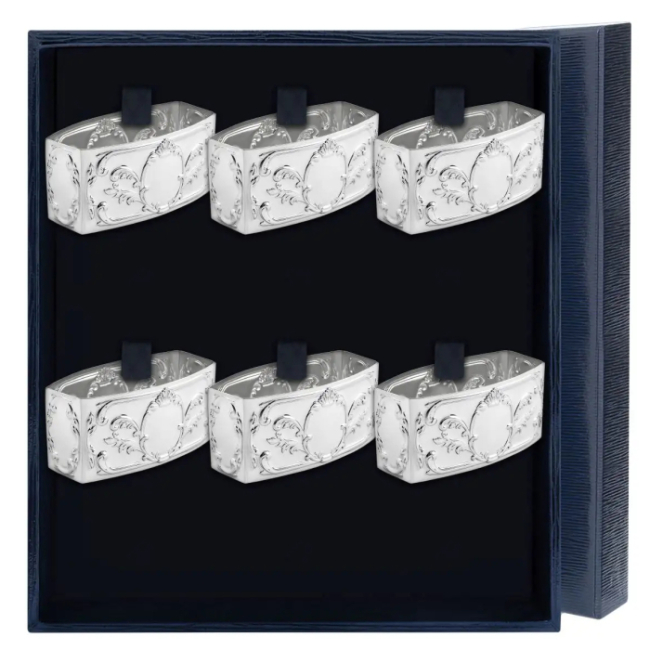 Набор серебряных колец для салфеток "Престиж" на 6 персон Набор серебряных колец для салфеток "Престиж" на 6 персон