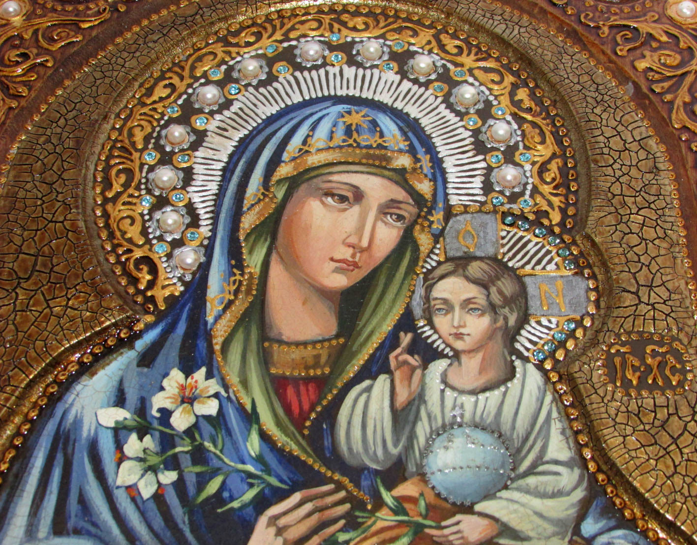 Живописная икона "Божией Матери Неувядаемый Цвет" на кипарисе - купить в Москве | Мосподарок 