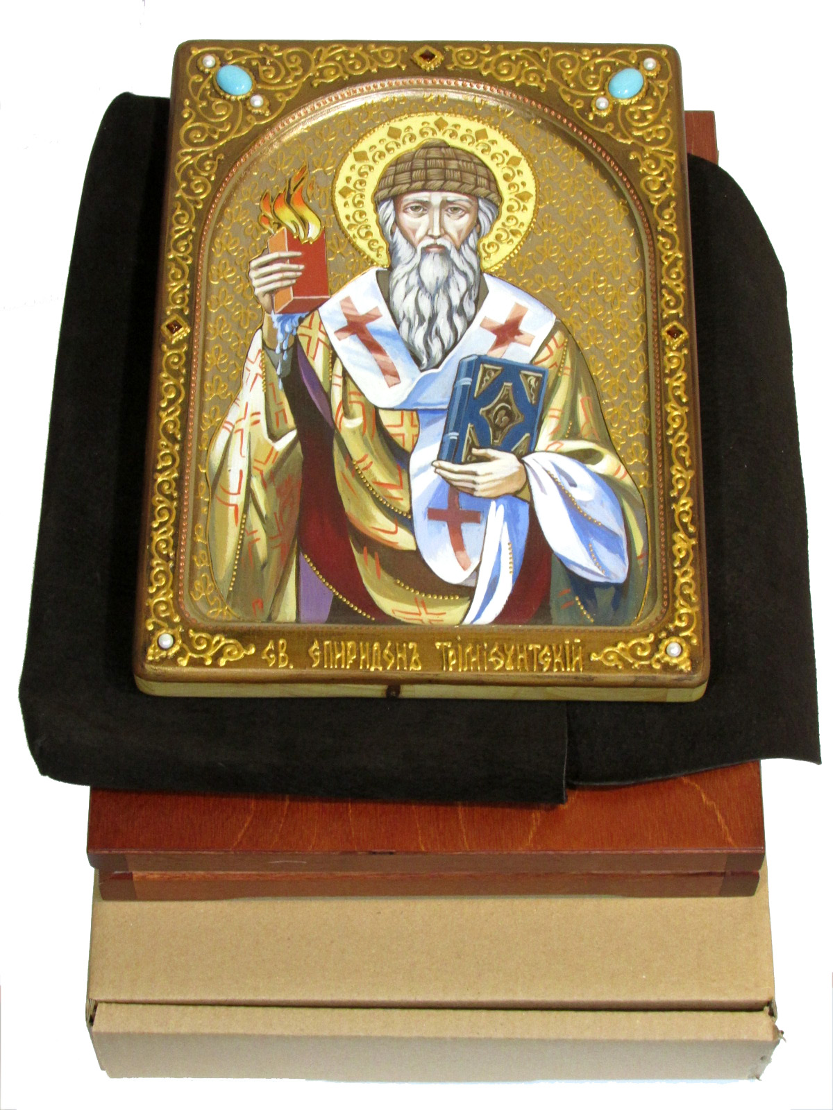 Живописная икона "Святитель Спиридон Тримифунтский" на кипарисе - купить в Москве | Мосподарок 