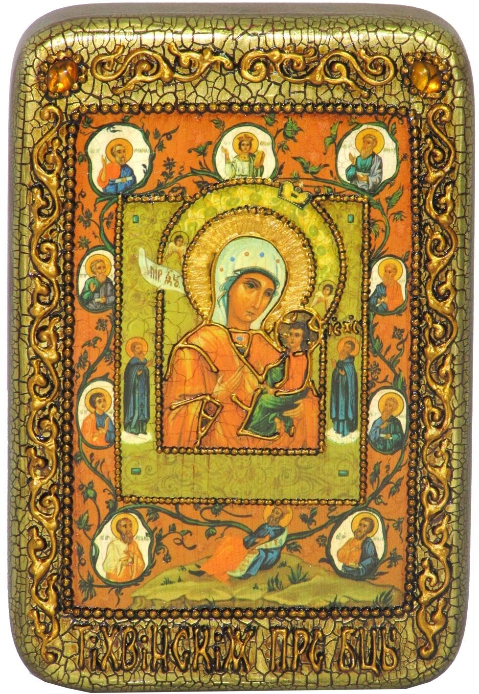 Настольная икона Образ Божией Матери "Тихвинская Хлебенная (Запечная)" на мореном дубе - купить в Москве | Мосподарок 