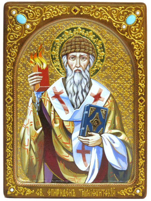 Живописная икона "Святитель Спиридон Тримифунтский" на кипарисе
