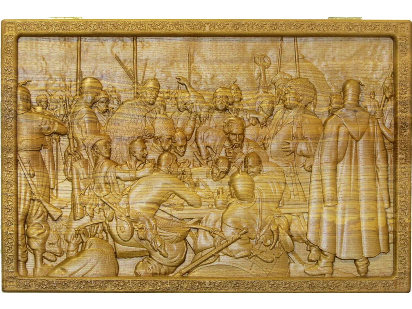 Резные объемные нарды+шашки дорожного размера из массива мореного ясеня «Запорожцы пишут письмо турецкому султану» - артикул: 120-222 | Мосподарок 