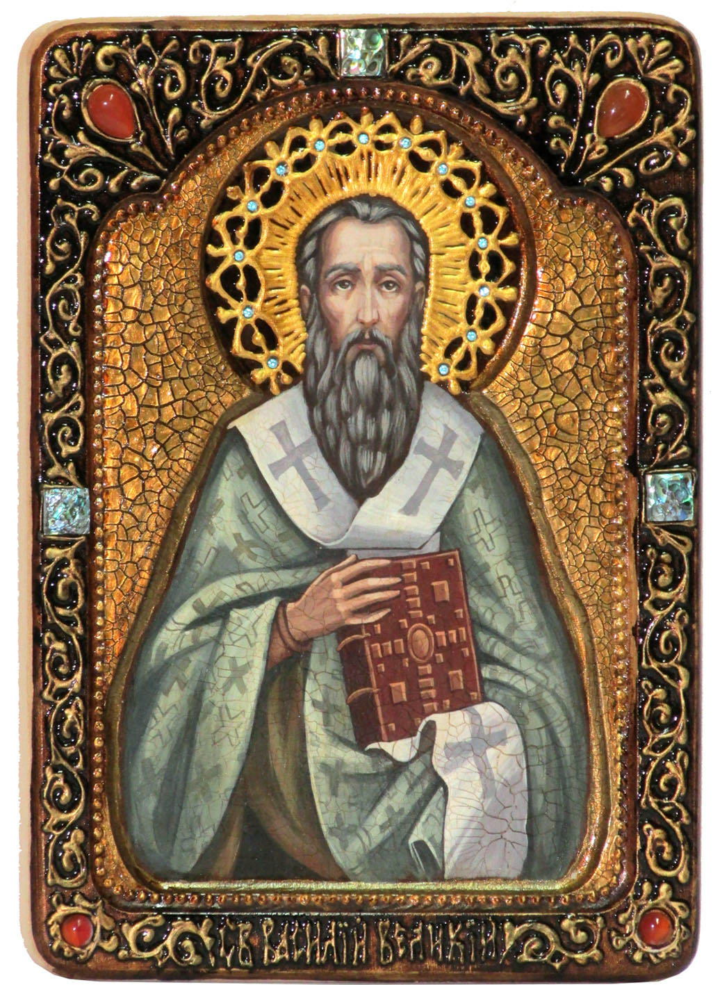 Живописная икона "Святитель Василий Великий" на кипарисе - купить в Москве | Мосподарок 