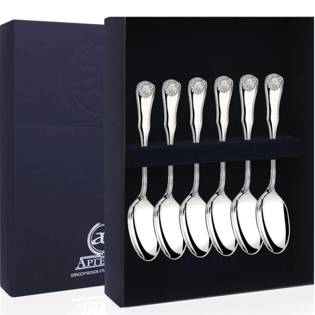 Набор из 6 серебряных кофейных ложек "Визит"