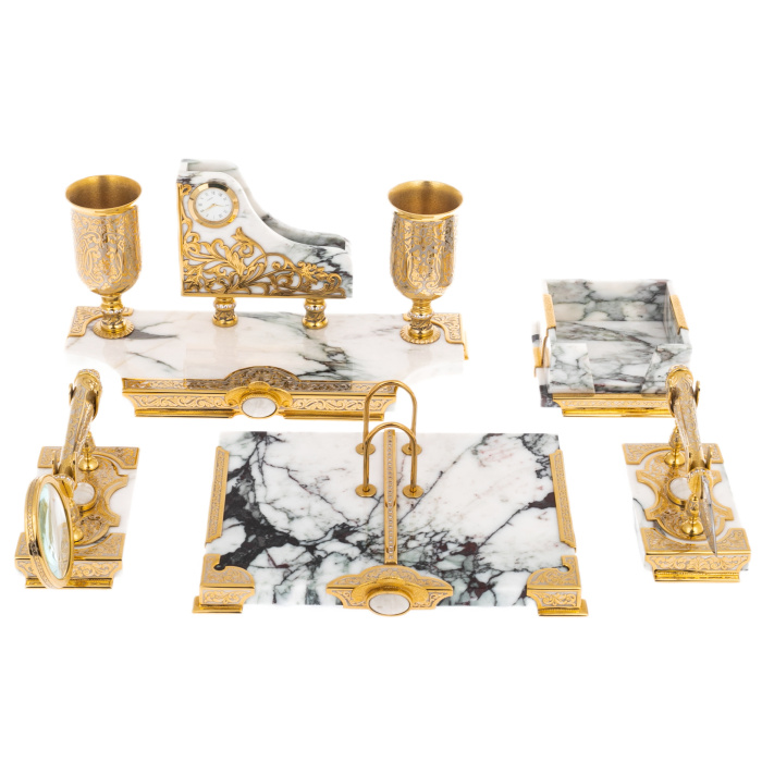 Набор настольный из белой яшмы "Имперский" Златоуст - артикул: 301362 | Мосподарок 