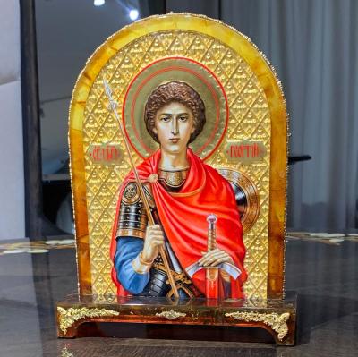 Настольная икона из янтаря "Св. Георгий Победоносец"