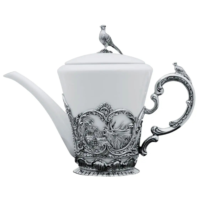 Набор серебряный "Королевская охота": ложка, чашка, чайник, сахарница - артикул: AK01781 | Мосподарок 