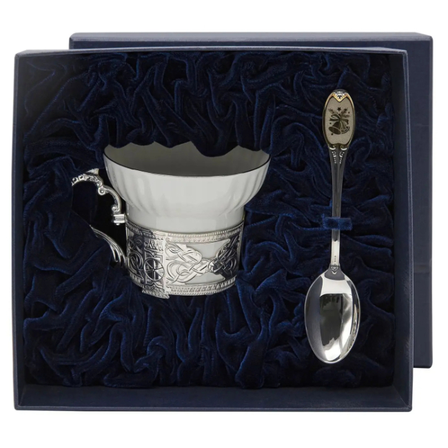 Набор для чая из фарфора и серебра "Колокольчики": 2 предмета, на 1 персону