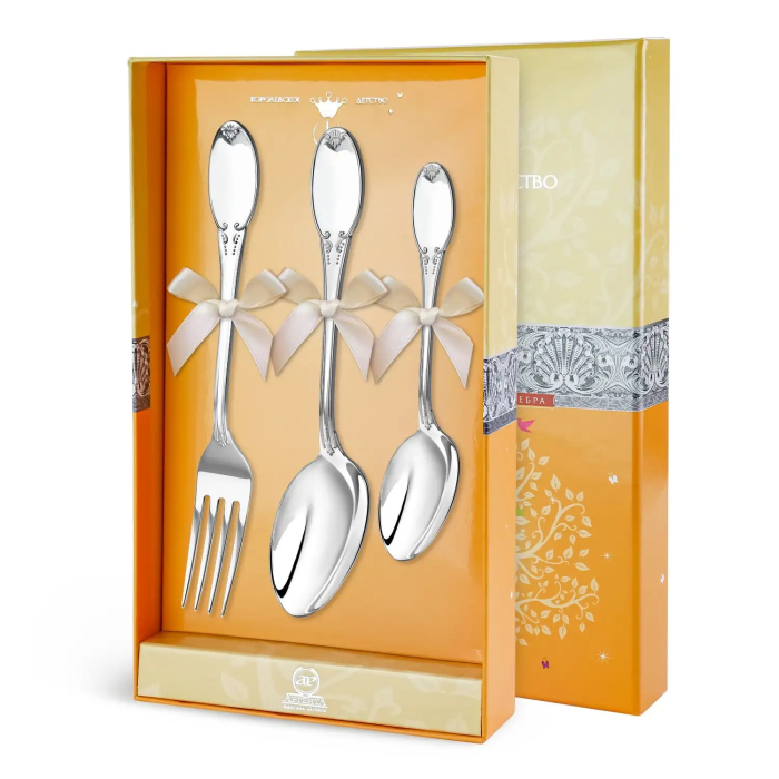 Набор десертных столовых приборов из серебра "Гладкий" 3 предмета, на 1 персону - артикул: AK01877 | Мосподарок 