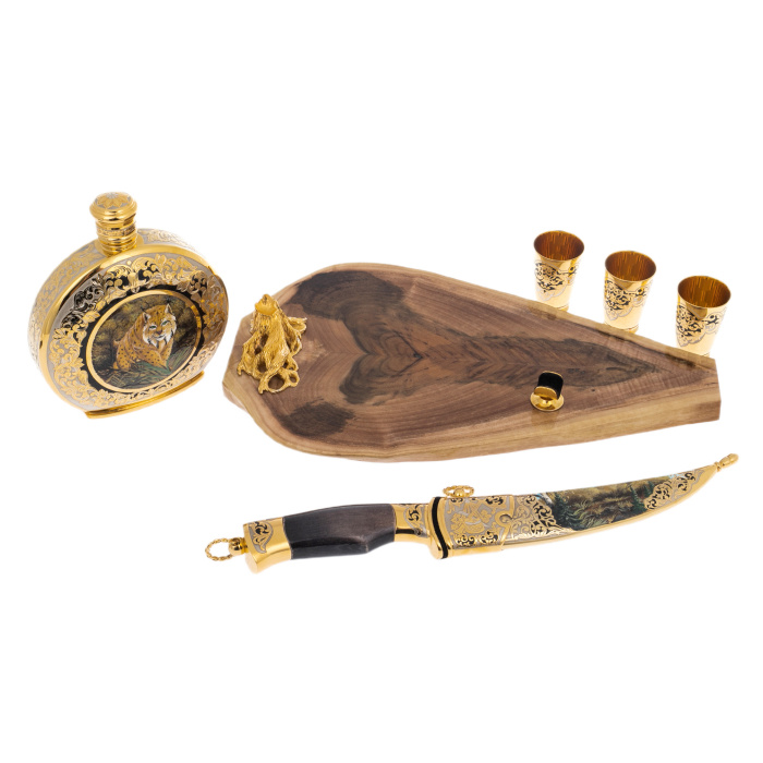 Набор для водки "Рысь" с ножом, на 3 персоны, Златоуст - артикул: 301532 | Мосподарок 