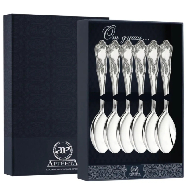 Набор кофейных ложек из серебра "№10" на 6 персон