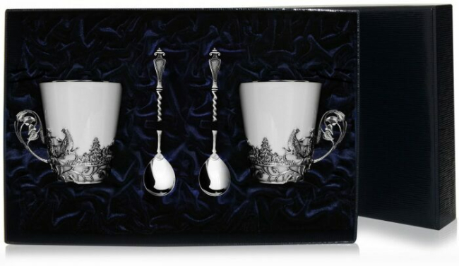 Серебряный чайный набор "Тетерев": ложка, чашка