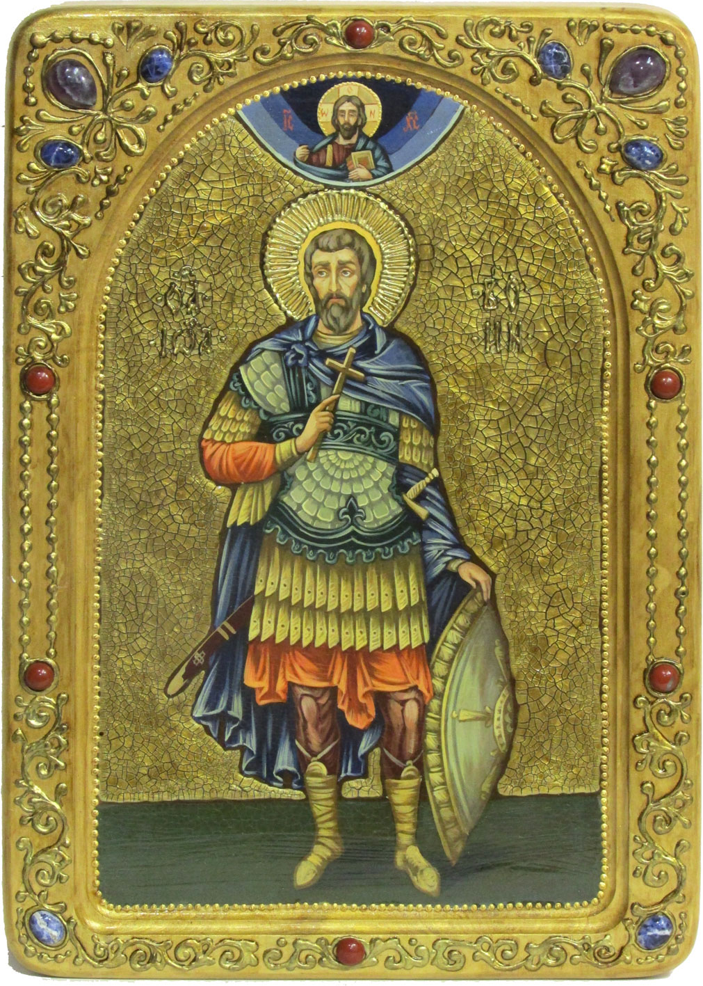 Живописная икона "Святой мученик Иоанн Воин" на кипарисе в березовом киоте - купить в Москве | Мосподарок 
