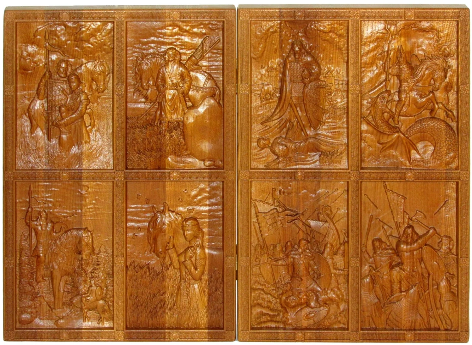 Резные дорожные нарды из массива мореного ясеня "Богатырские" - артикул: 120-142 | Мосподарок 