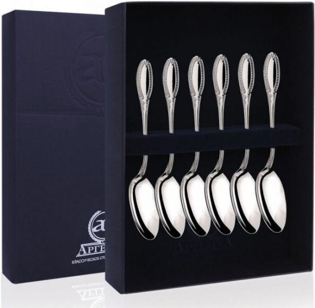 Набор из 6 серебряных кофейных ложек "Император"