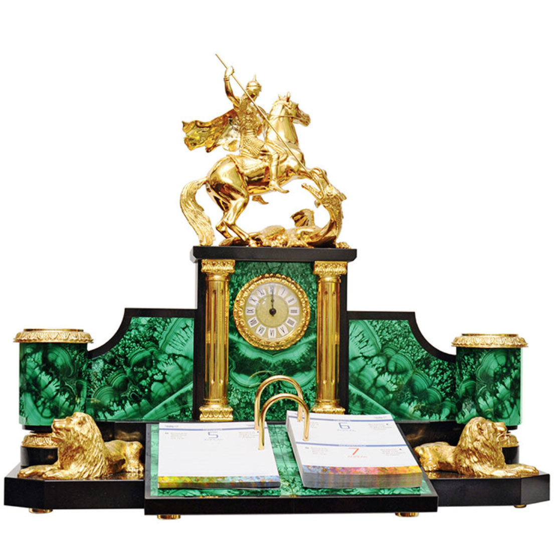 Настольный набор из малахита "Георгий Победоносец" - купить в Москве | Мосподарок