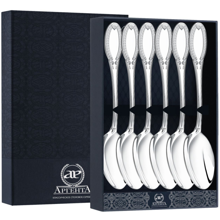 Серебряный набор десертных ложек "Император" на 6 персон - артикул: AK01214 - стоимость: 102 000 руб. Серебряный набор десертных ложек "Император" на 6 персон - артикул: AK01214 | Мосподарок