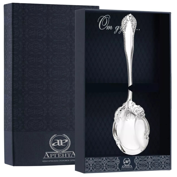 Ложка серебряная для салата "Узоры" в футляре - артикул: AK01767 | Мосподарок 
