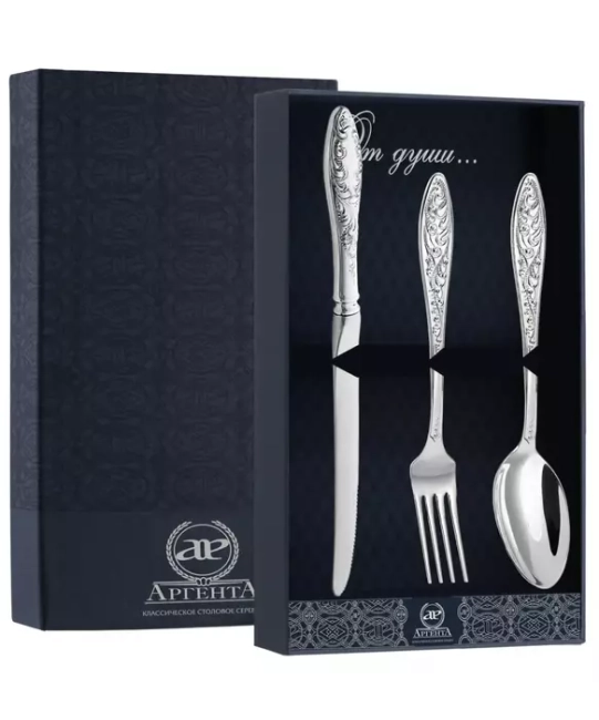 Серебряный столовый набор "Морозко": вилка, ложка, нож