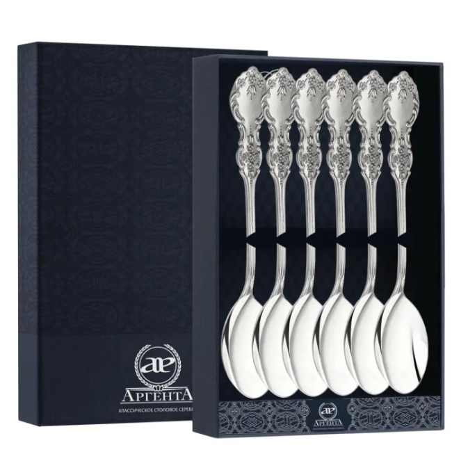 Набор чайных ложек из серебра "Черемуха" на 6 персон Набор чайных ложек из серебра "Черемуха" на 6 персон