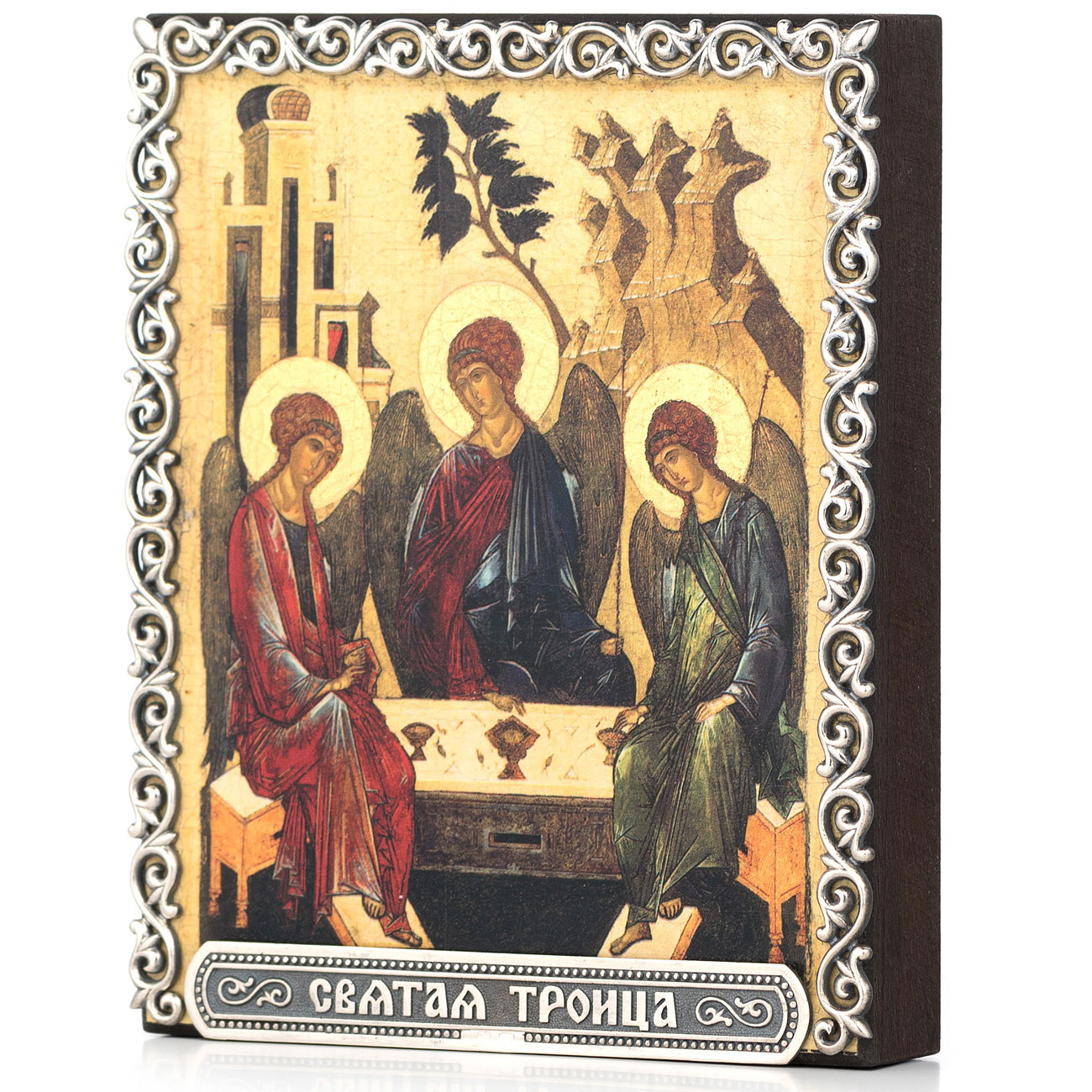 Икона в серебряном багете «Троица»